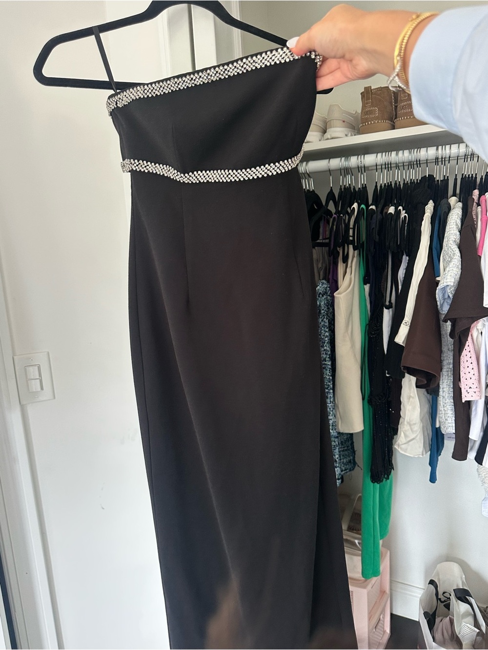 Lovers + Friends Black Strapless Gown with Crystal Trim